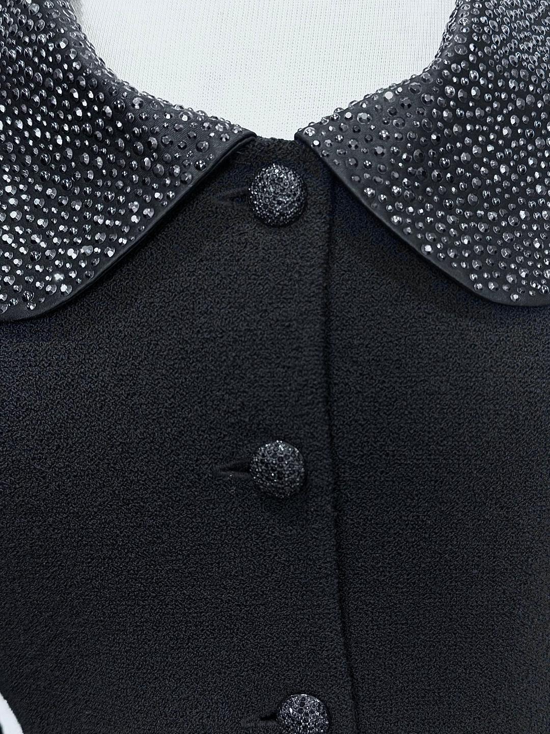 St. John Black Novelty Knit Evening Jacket – Paillette Studs & Crystal Buttons - Size 6