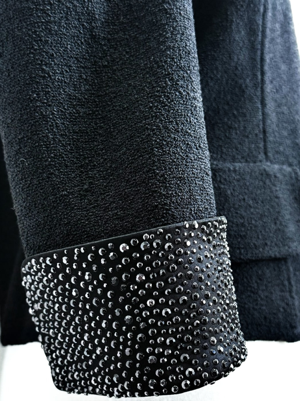 St. John Black Novelty Knit Evening Jacket – Paillette Studs & Crystal Buttons - Size 6
