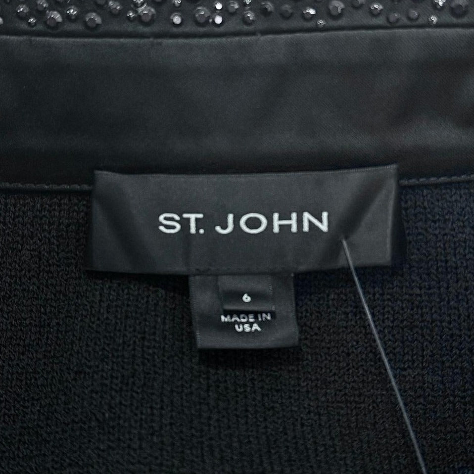 St. John Black Novelty Knit Evening Jacket – Paillette Studs & Crystal Buttons - Size 6