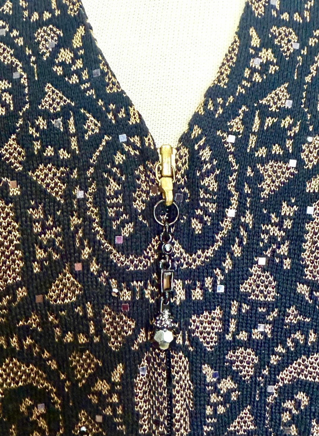 St. John Black & Brown Evening Jacket – Paillette Embellishments & Double Zipper Closure - Size 8