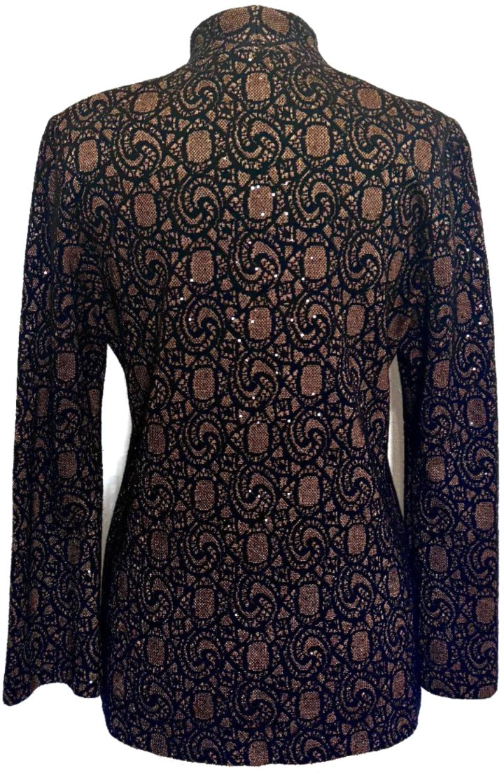 St. John Black & Brown Evening Jacket – Paillette Embellishments & Double Zipper Closure - Size 8
