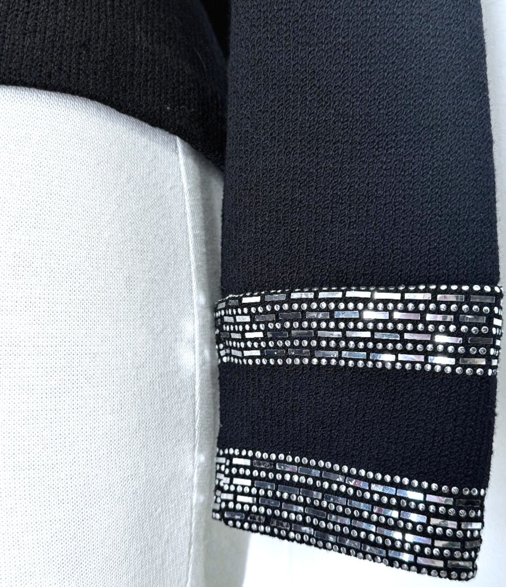 St. John Double-Breasted Black Jacket – Crystal Buttons & Silver Paillette Trim - Size 8