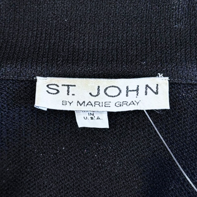 St. John Double-Breasted Black Jacket – Crystal Buttons & Silver Paillette Trim - Size 8