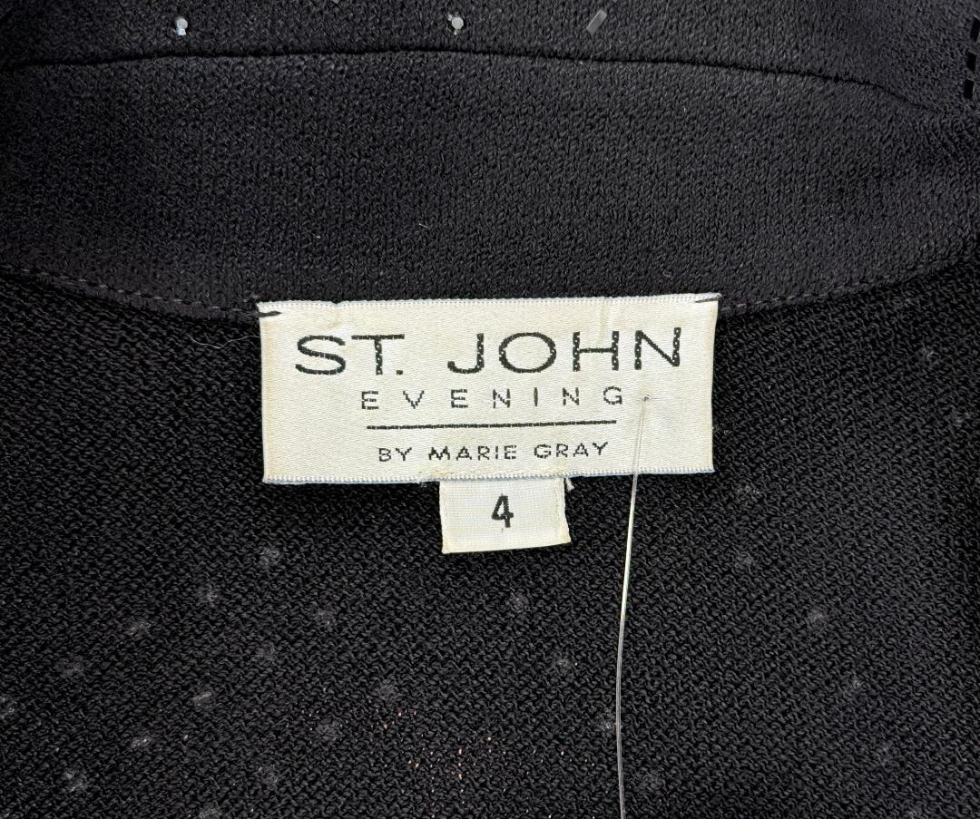 St. John Black Santana Knit Evening Jacket – Black Paillette Embellishments & Crystal Buttons - Size 4