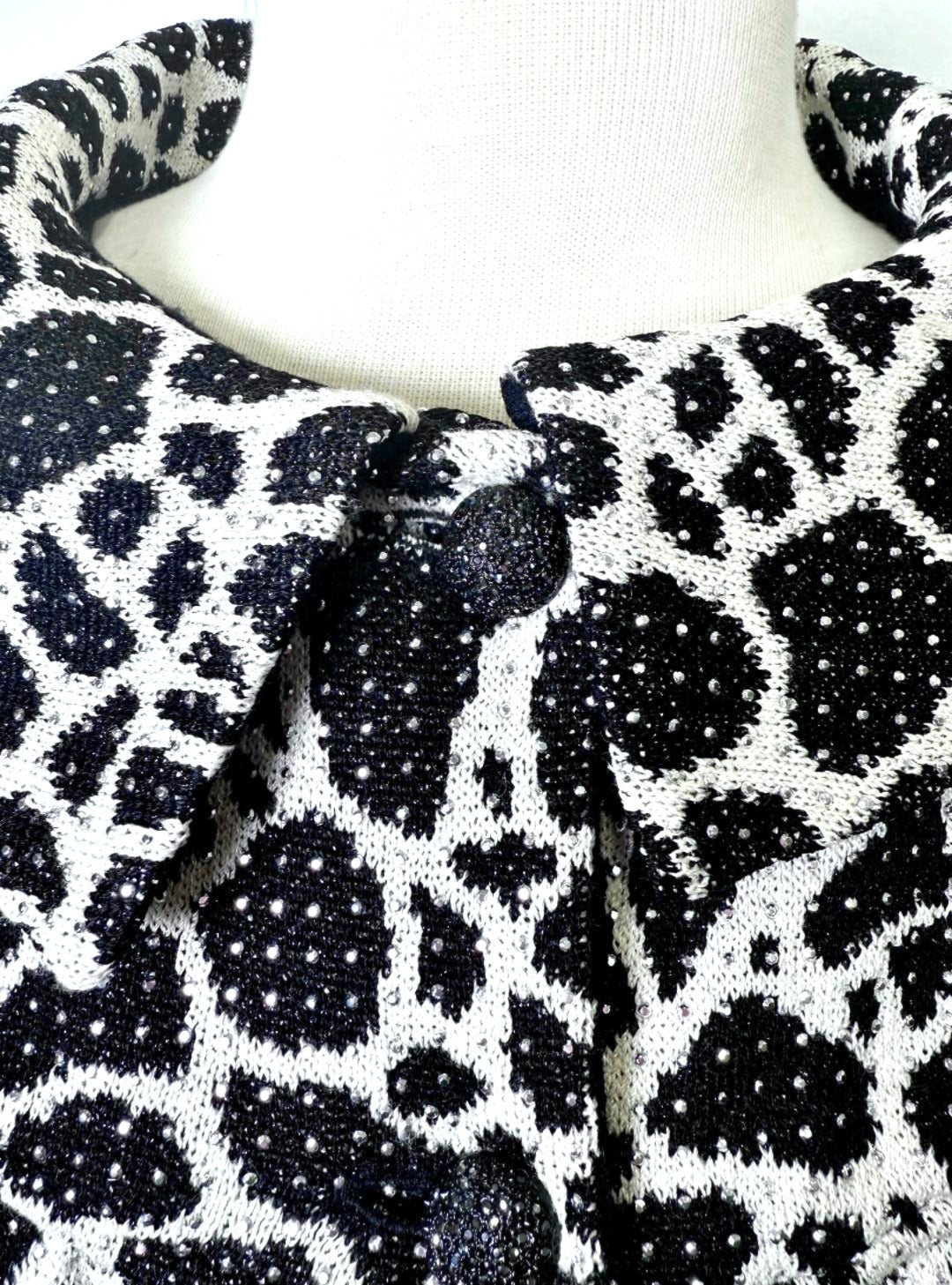 St. John Black & White Santana Knit Evening Jacket – Silver Studs & Crystal Buttons - Size 4 - NWT