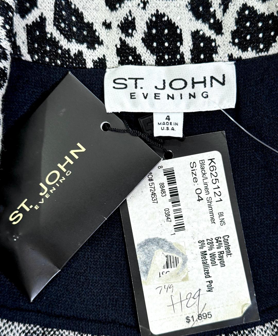 St. John Black & White Santana Knit Evening Jacket – Silver Studs & Crystal Buttons - Size 4 - NWT