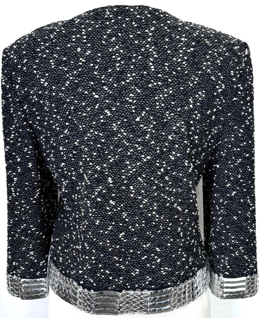 St. John Textured Evening Jacket – Silver Embellishments & Crystal Zipper Pull - Size 6