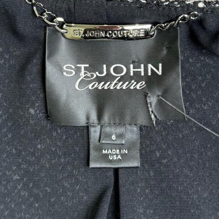St. John Textured Evening Jacket – Silver Embellishments & Crystal Zipper Pull - Size 6