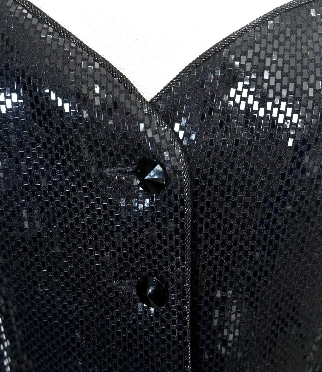 St. John Black Santana Knit Evening Jacket – Allover Paillettes & Crystal Button Accents - Size 8