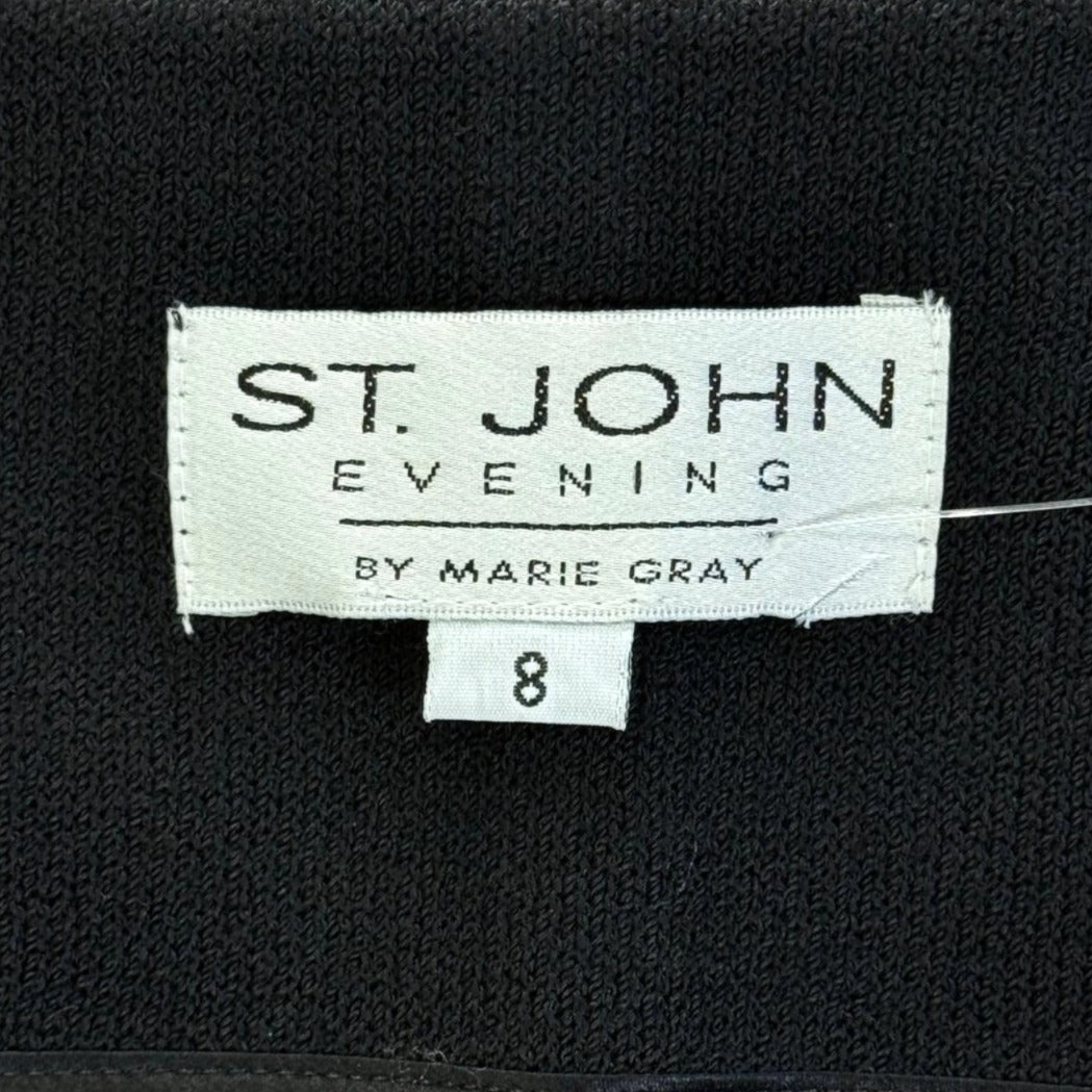 St. John Black Santana Knit Evening Jacket – Allover Paillettes & Crystal Button Accents - Size 8