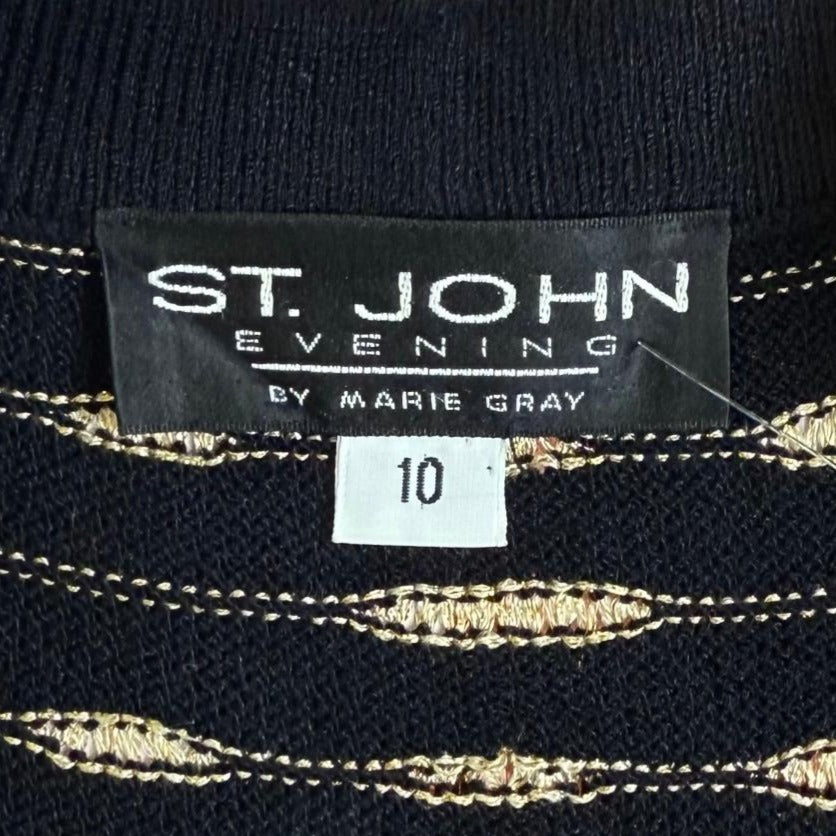 St. John Black Santana Knit Evening Jacket – Gold & Silver Paillettes with Crystal Buttons - Size 10