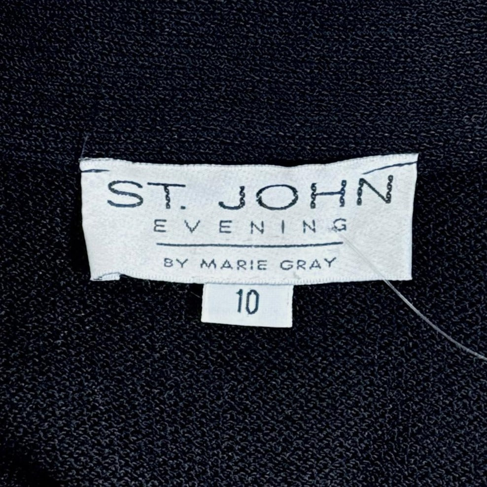 St. John Black Santana Knit Evening Jacket - Paillette Shawl Collar & Crystal Buttons - Size 10