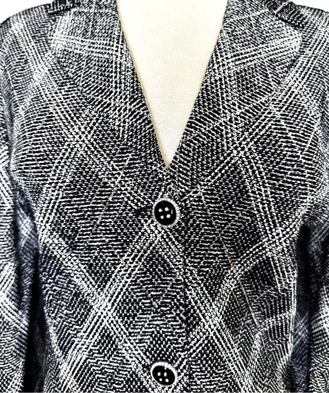 St. John Black & White Santana Knit Evening Jacket - Silver Paillettes & Crystal Buttons - Size 6