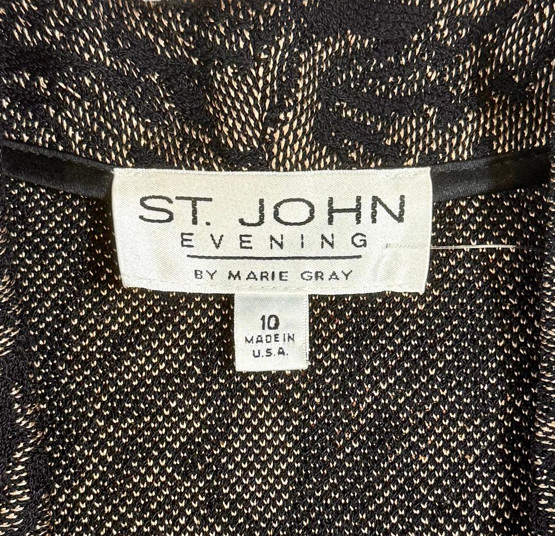 St. John Long Black & Brown Knit Evening Jacket - Allover Paillettes & Crystal Zipper Pull - Size 10
