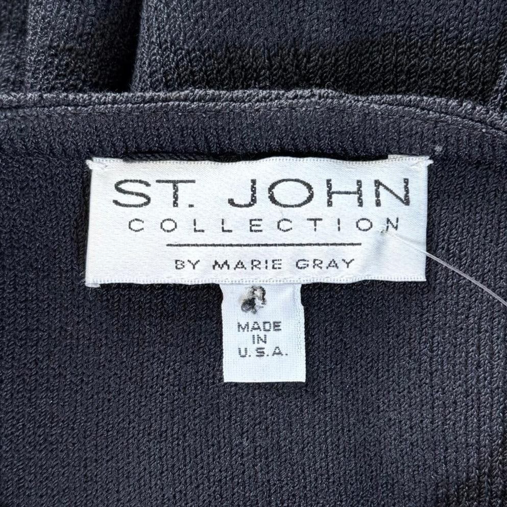 St. John Black Santana Knit Evening Jacket - Crystal Snap Embellishments - Size 8