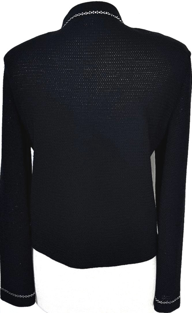 St. John Lightweight Black Novelty Santana Knit Jacket - Crystal Embellishments - Size 10