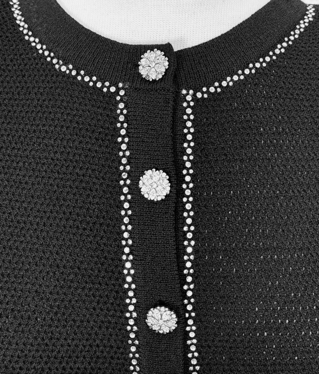 St. John Lightweight Black Novelty Santana Knit Jacket - Crystal Embellishments - Size 10