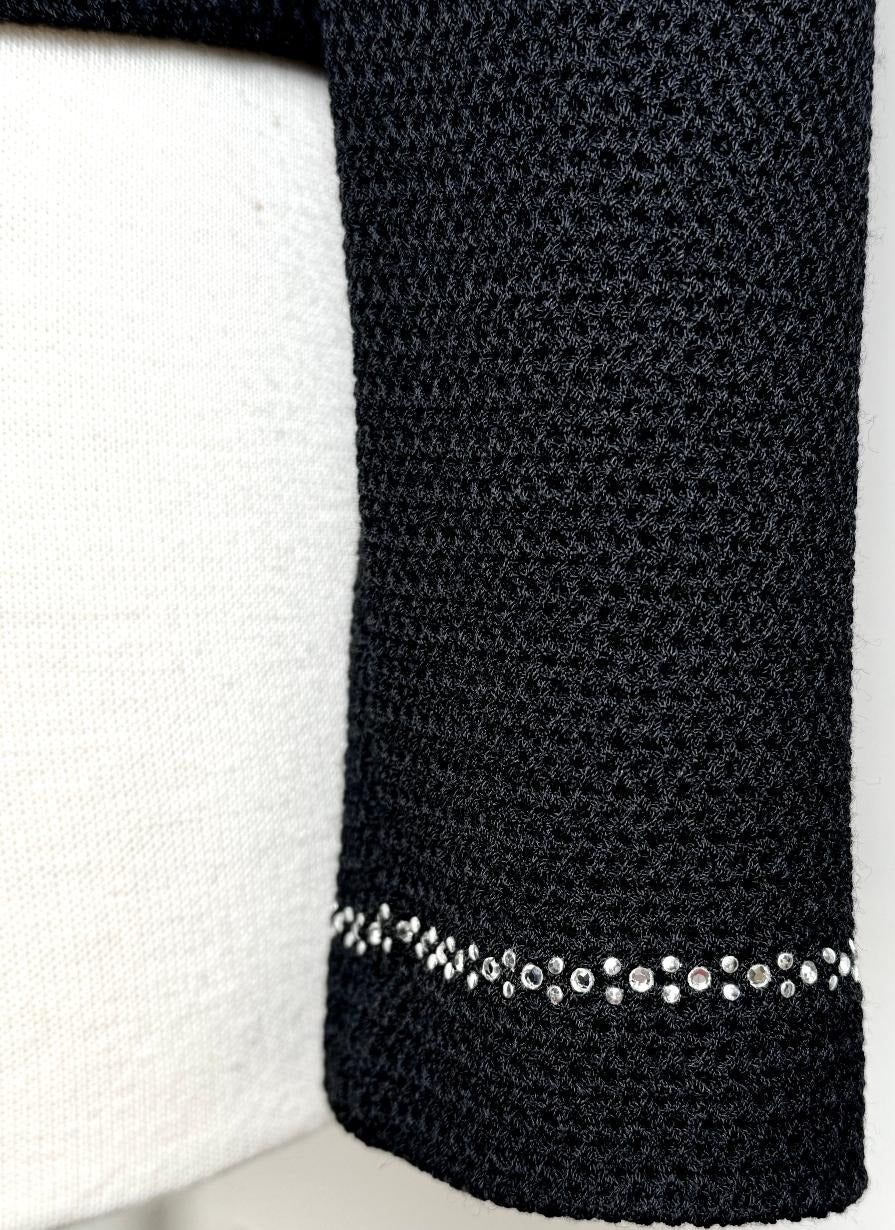 St. John Lightweight Black Novelty Santana Knit Jacket - Crystal Embellishments - Size 10