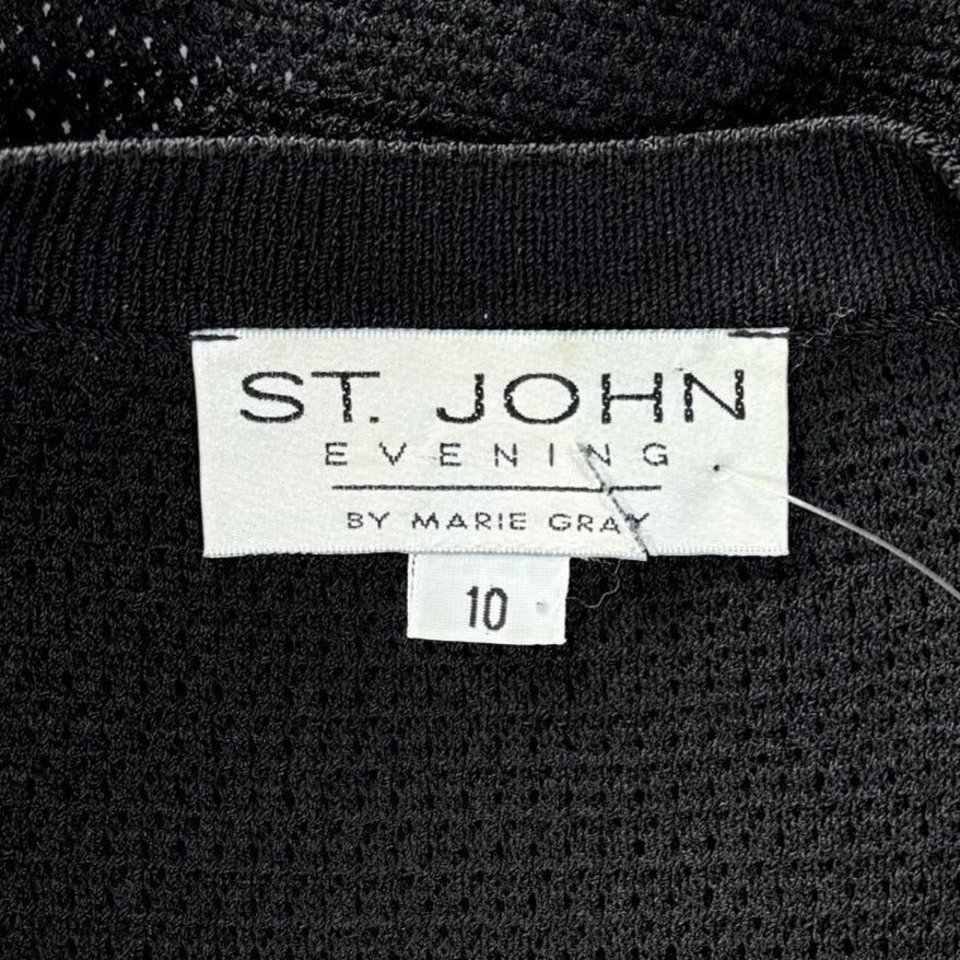 St. John Lightweight Black Novelty Santana Knit Jacket - Crystal Embellishments - Size 10