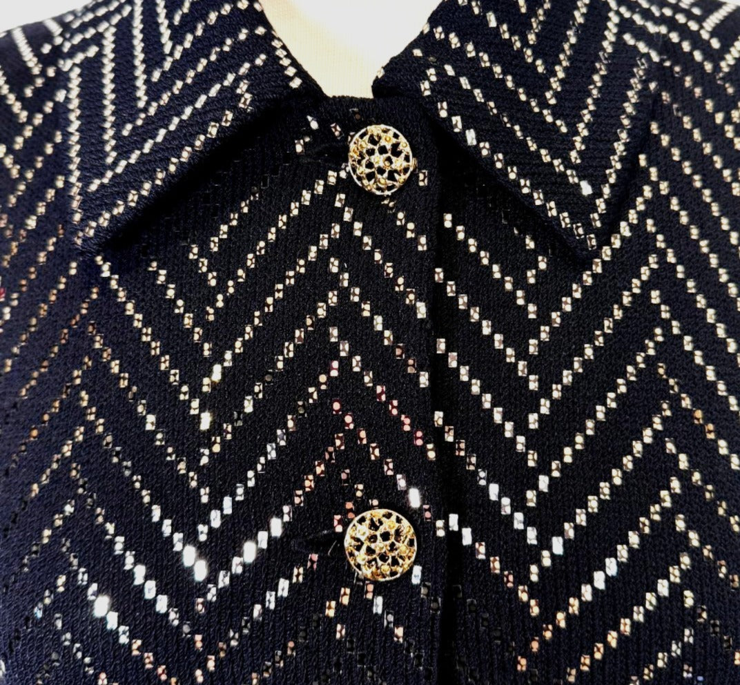 St. John Black Santana Knit Evening Jacket - Allover Gold Paillettes - Size 10