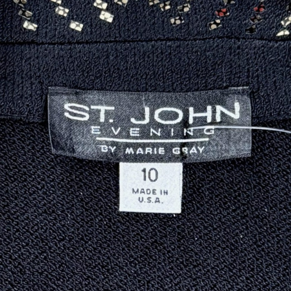 St. John Black Santana Knit Evening Jacket - Allover Gold Paillettes - Size 10