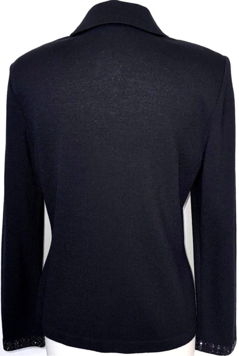 St. John Black Santana Knit Evening Jacket - Paillette Trim - Size 8