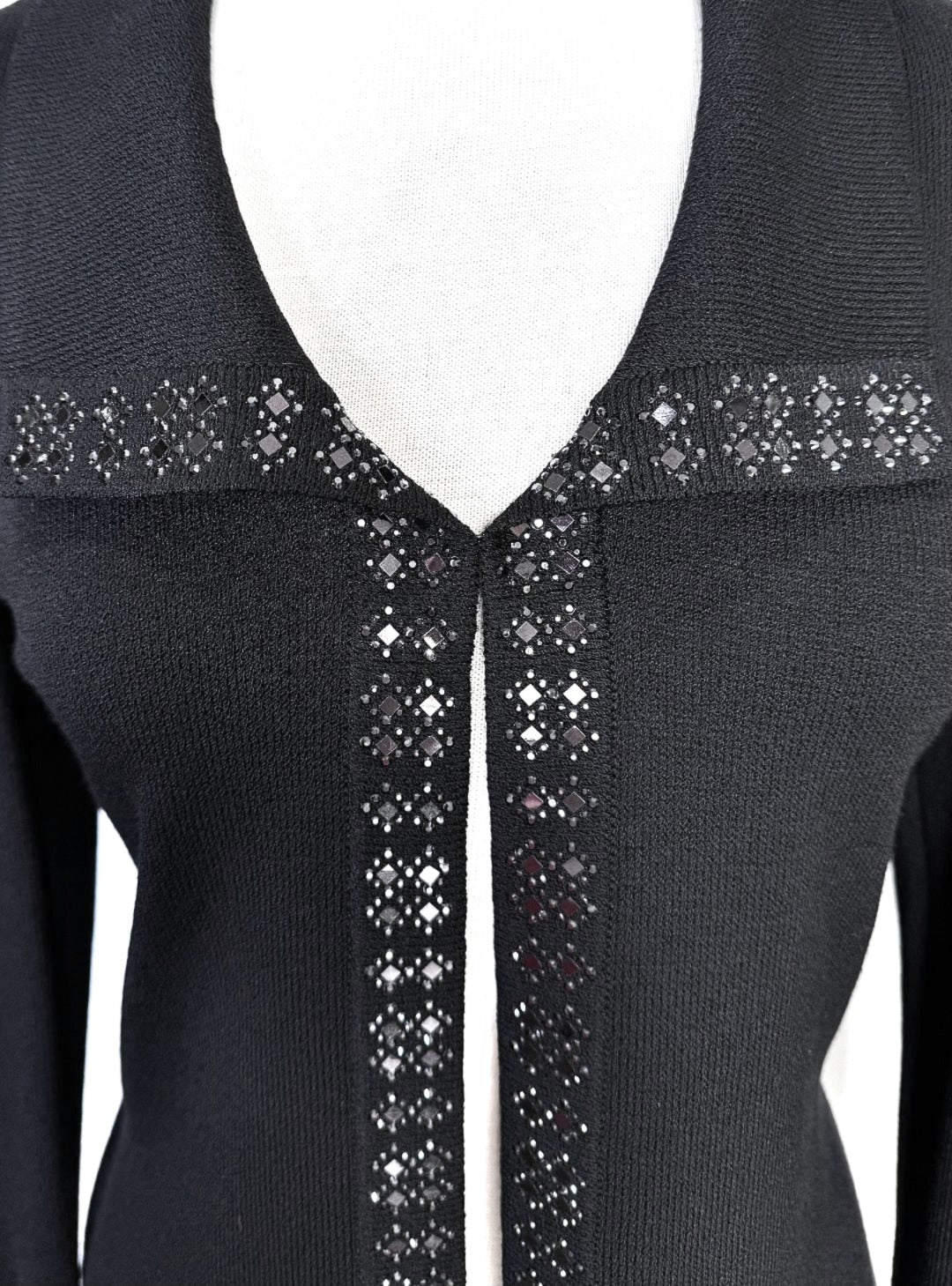 St. John Black Santana Knit Evening Jacket - Paillette Trim - Size 8