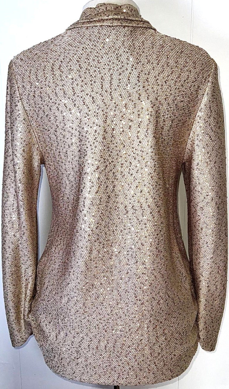 St. John Gold Knit Sequin Wrap Jacket - Crystal Button - Size 6/8