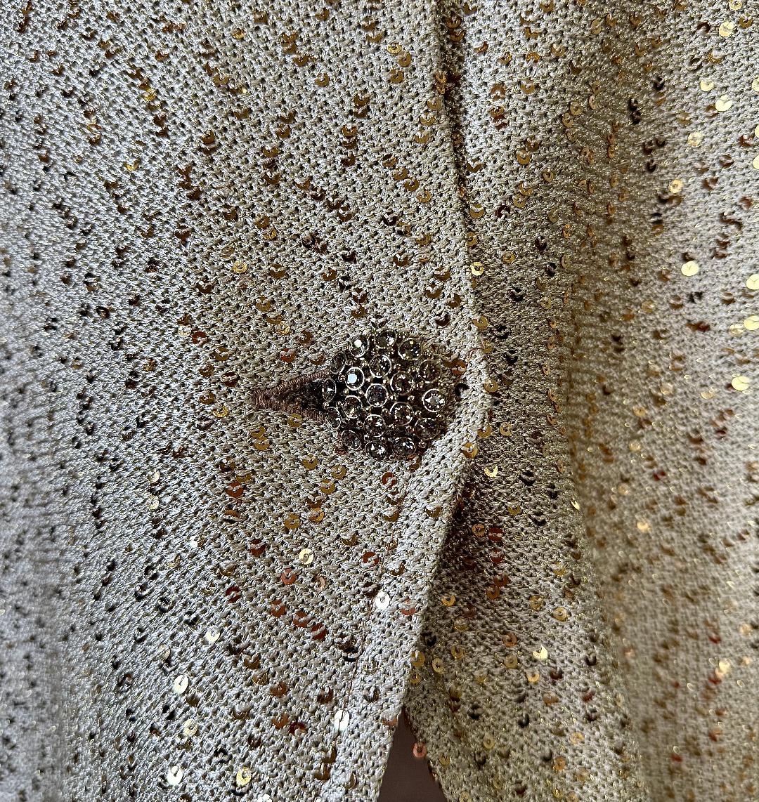 St. John Gold Knit Sequin Wrap Jacket - Crystal Button - Size 6/8