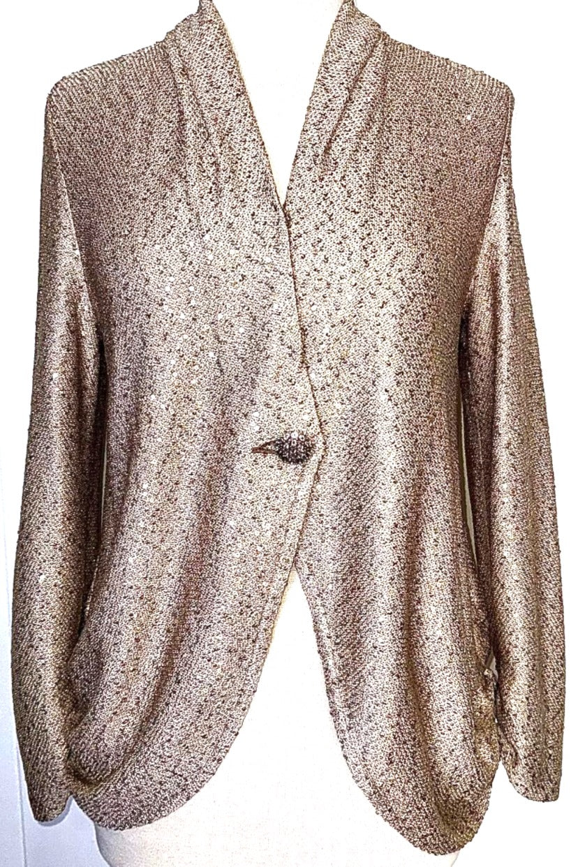 St. John Gold Knit Sequin Wrap Jacket - Crystal Button - Size 6/8