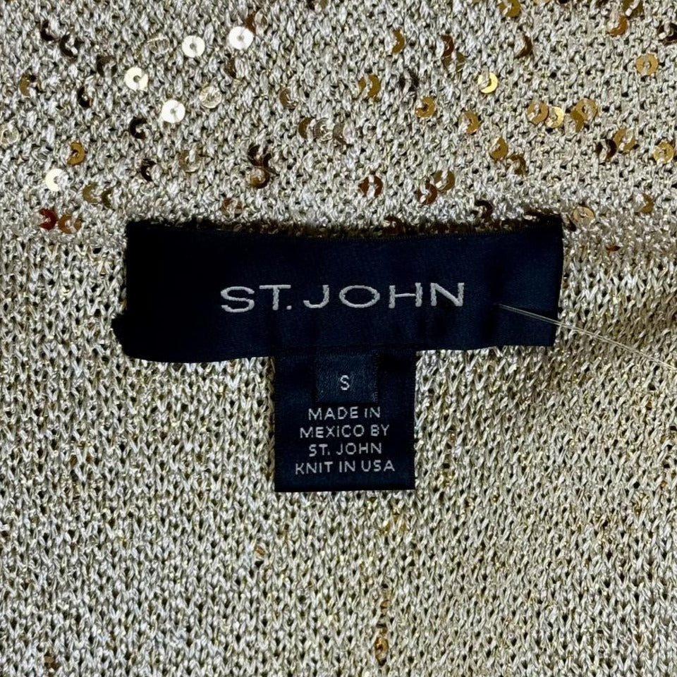 St. John Gold Knit Sequin Wrap Jacket - Crystal Button - Size 6/8