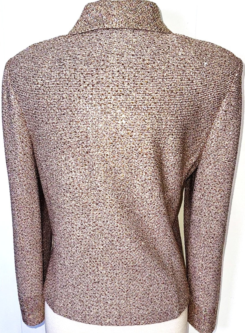 St. John Beige Santana Knit Evening Jacket - Gold & Multicolor Paillettes - Size 10