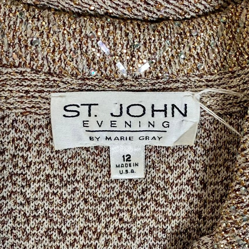 St. John Beige Santana Knit Evening Jacket - Gold & Multicolor Paillettes - Size 10