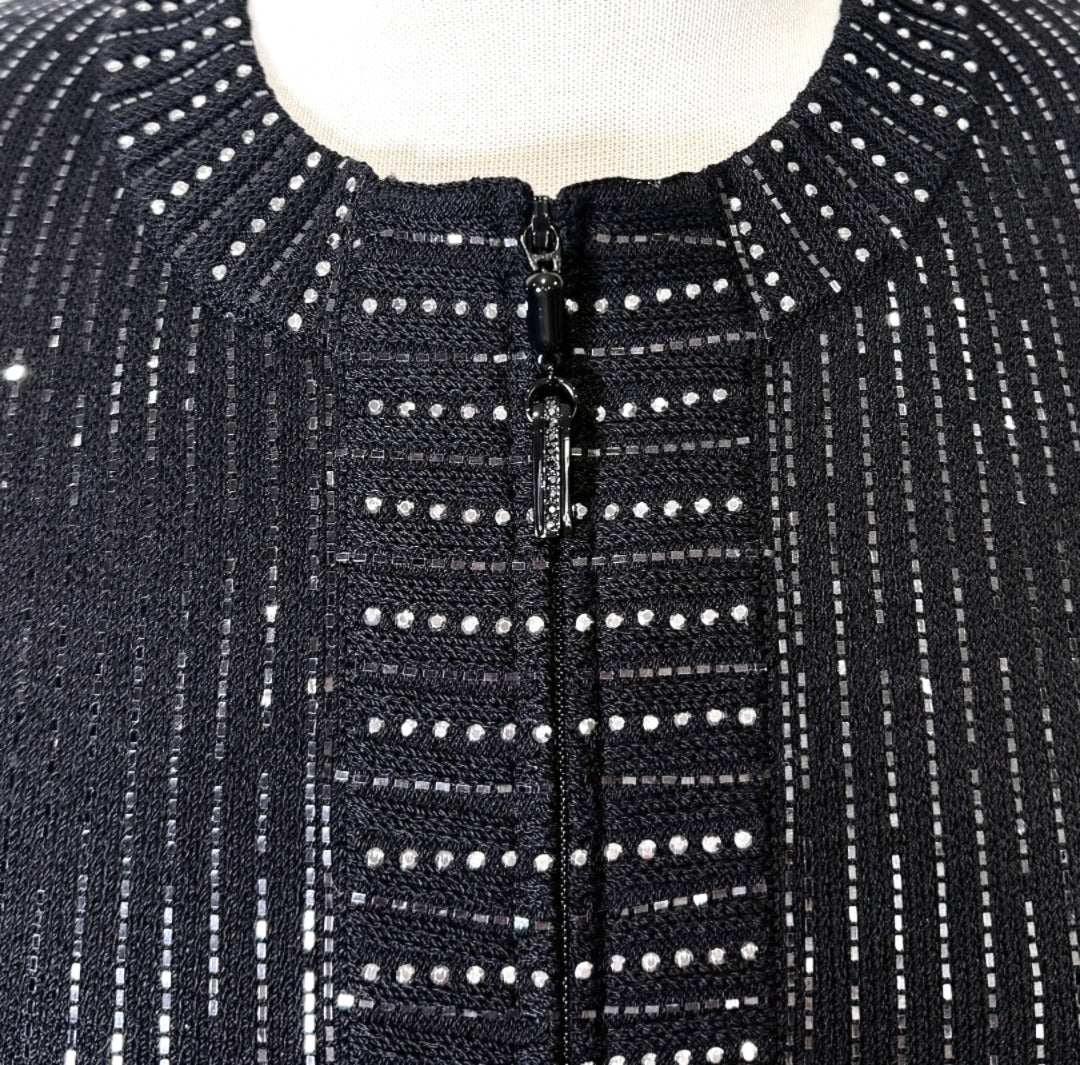 St. John Black Santana Knit Short Evening Jacket - Allover Paillettes - Size 16