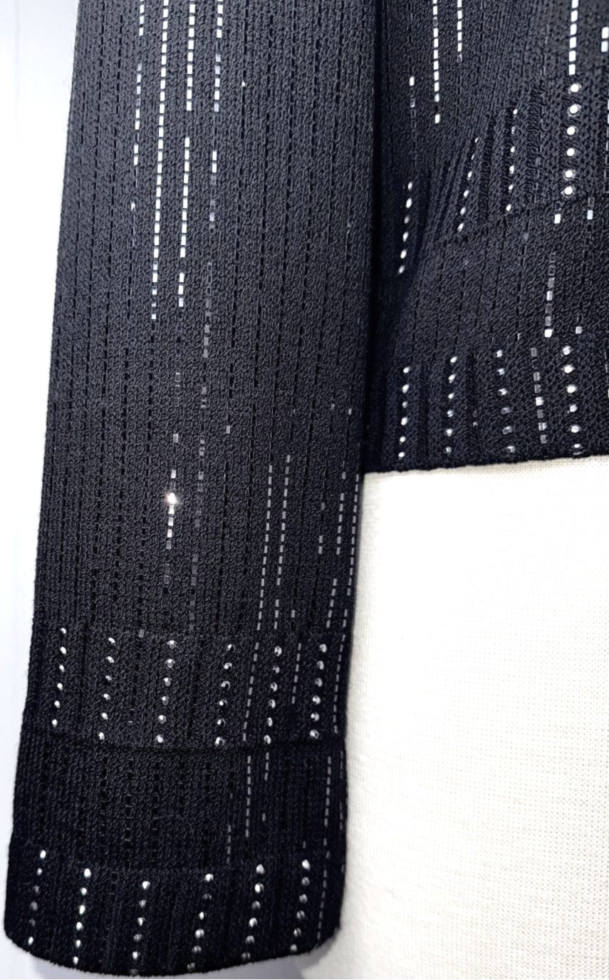 St. John Black Santana Knit Short Evening Jacket - Allover Paillettes - Size 16