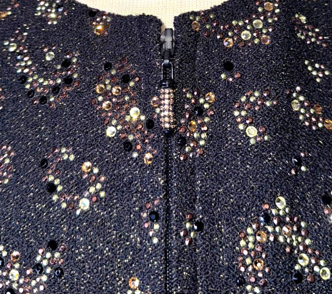 St. John Black & Gold Novelty Knit Evening Jacket - Crystal Paillettes - Size 12