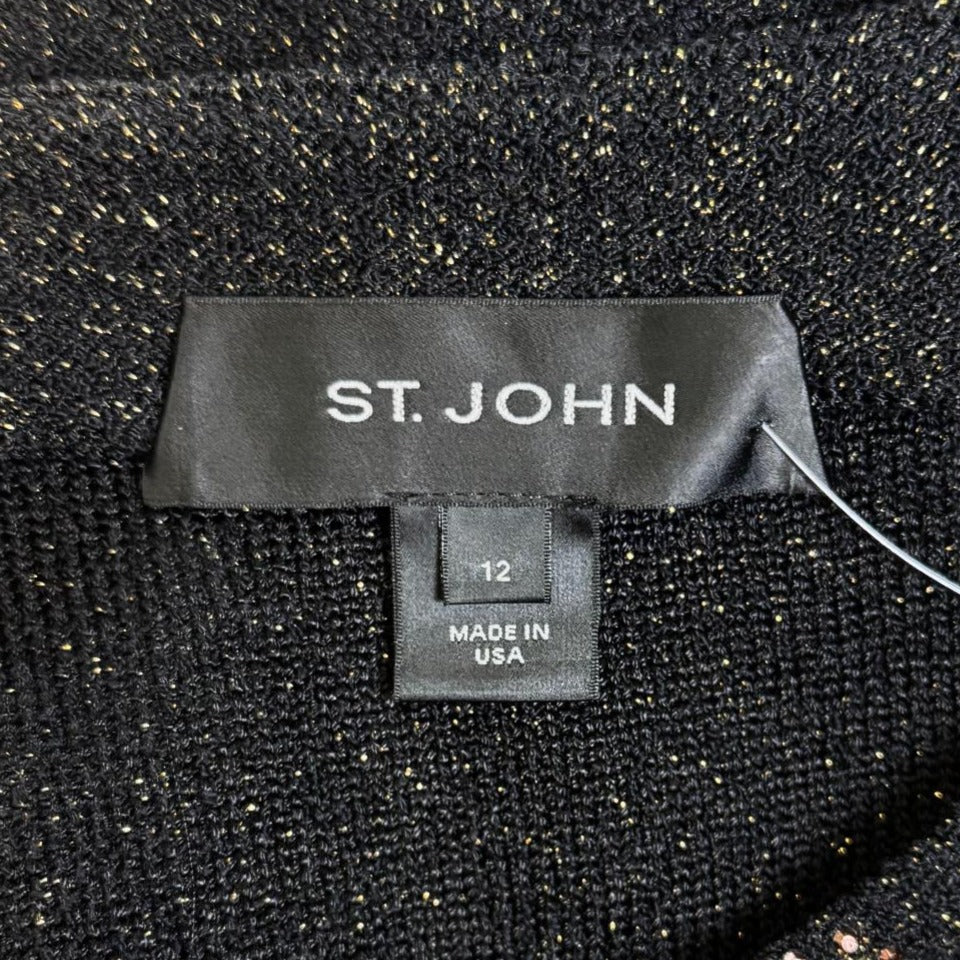 St. John Black & Gold Novelty Knit Evening Jacket - Crystal Paillettes - Size 12