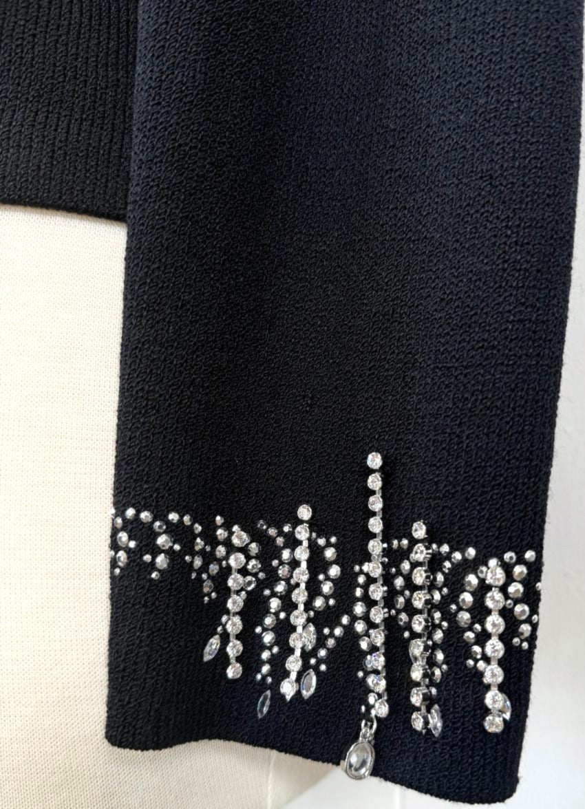 St. John Black Santana Knit Evening Jacket - Silver Crystal Paillettes & Embellishments - Size 16