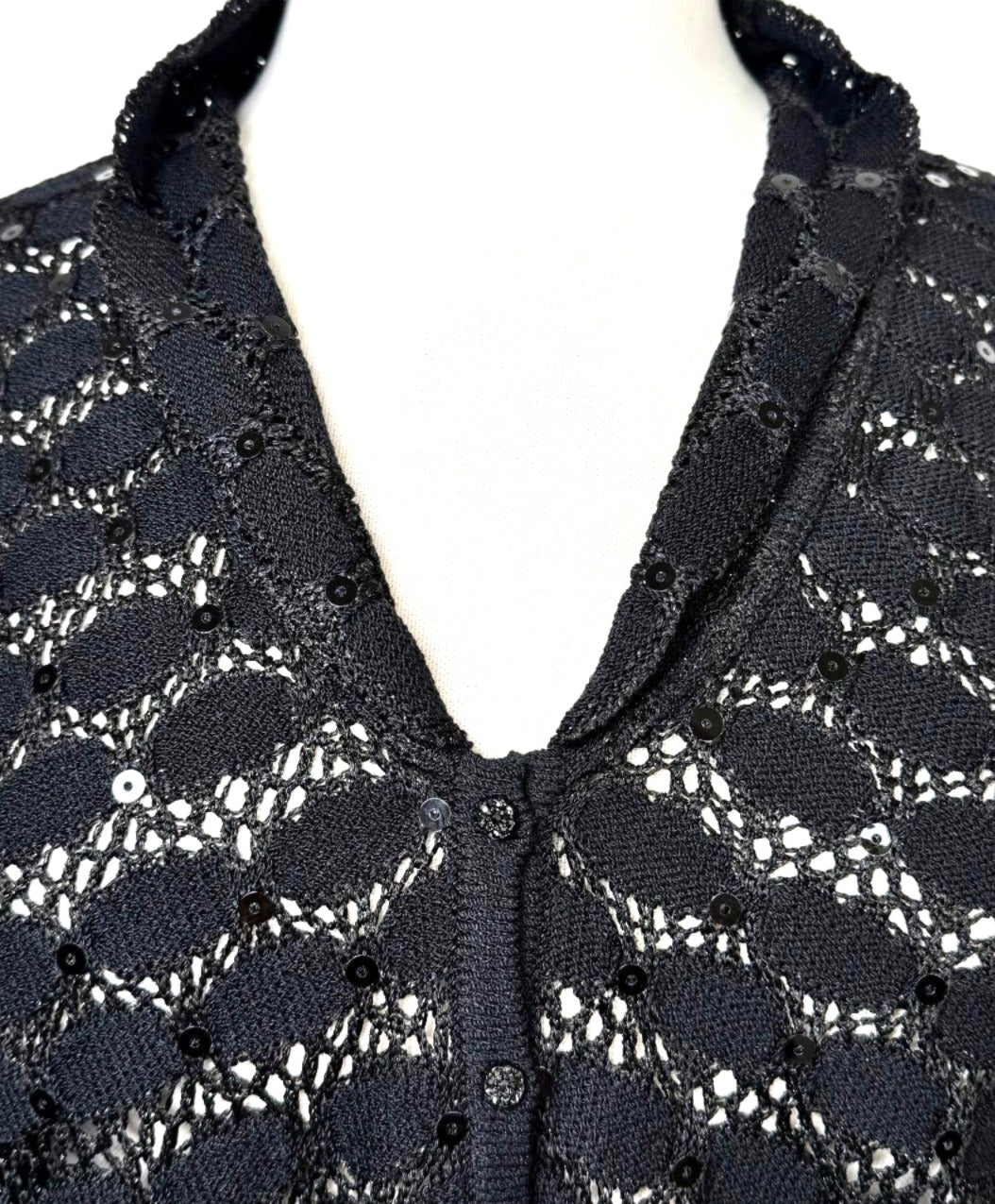 St. John Black Santana Knit Evening Jacket - Crystal Buttons - Size 8