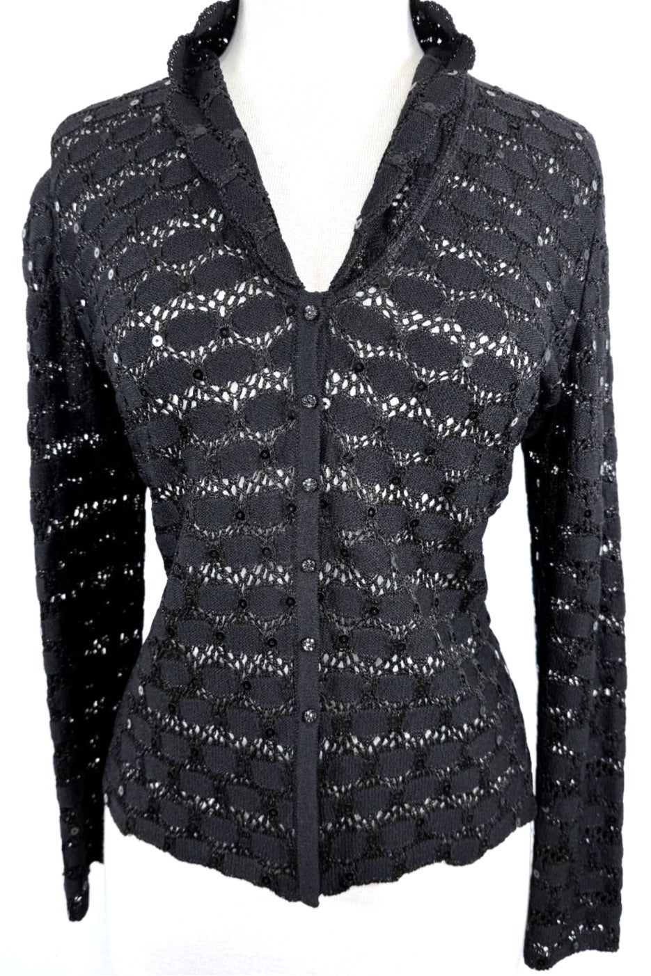 St. John Black Santana Knit Evening Jacket - Crystal Buttons - Size 8