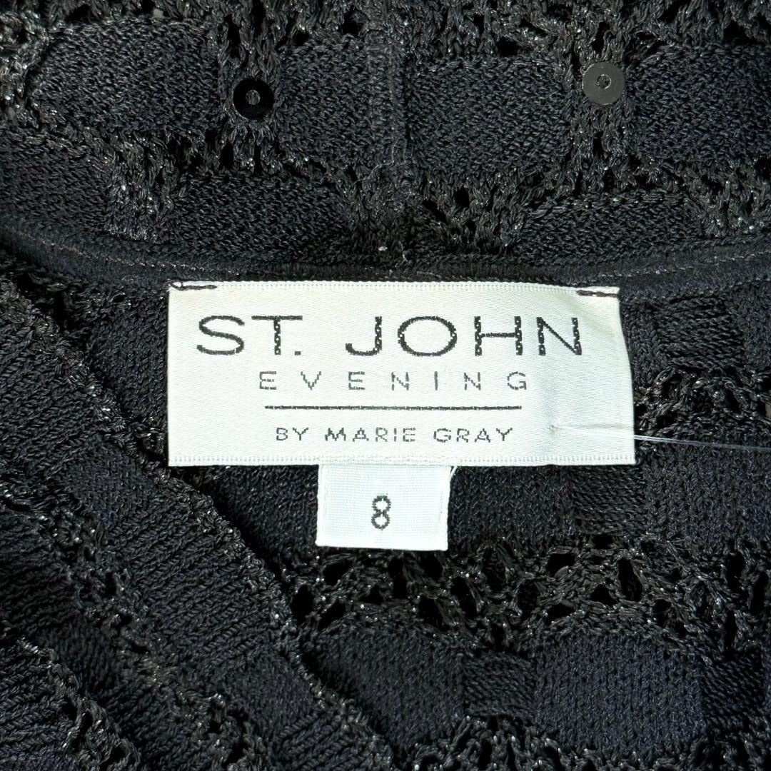 St. John Black Santana Knit Evening Jacket - Crystal Buttons - Size 8