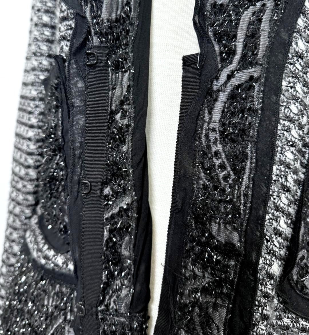 St. John Couture Black & Silver Novelty Knit Jacket - Textured Trim and Hook & Eye Closure - Size 12