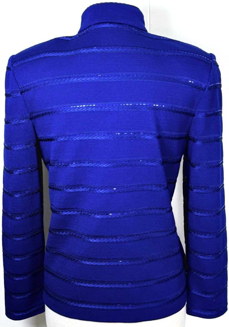 St. John Royal Blue Santana Knit Evening Jacket - Crystal Buttons & Paillette Stripes - Size 6