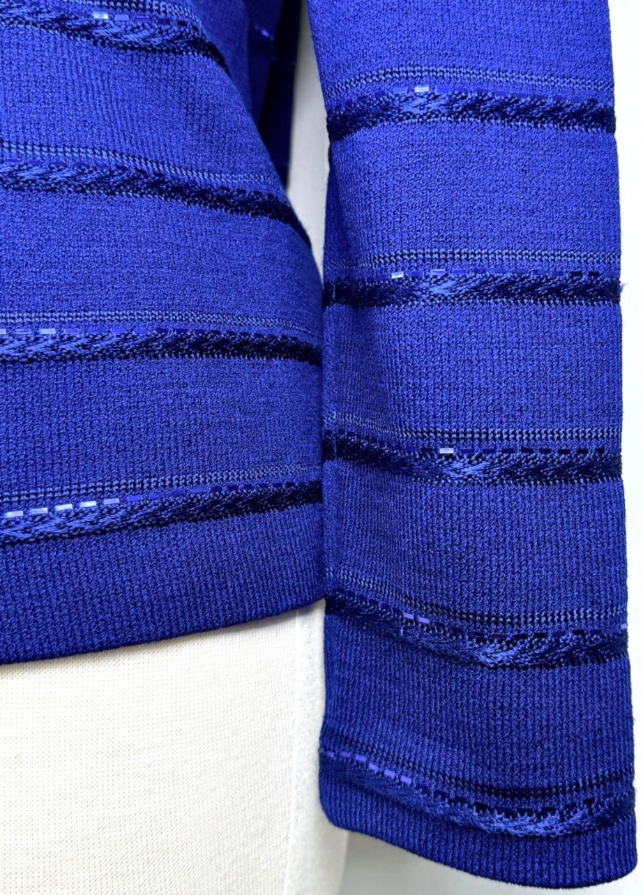 St. John Royal Blue Santana Knit Evening Jacket - Crystal Buttons & Paillette Stripes - Size 6