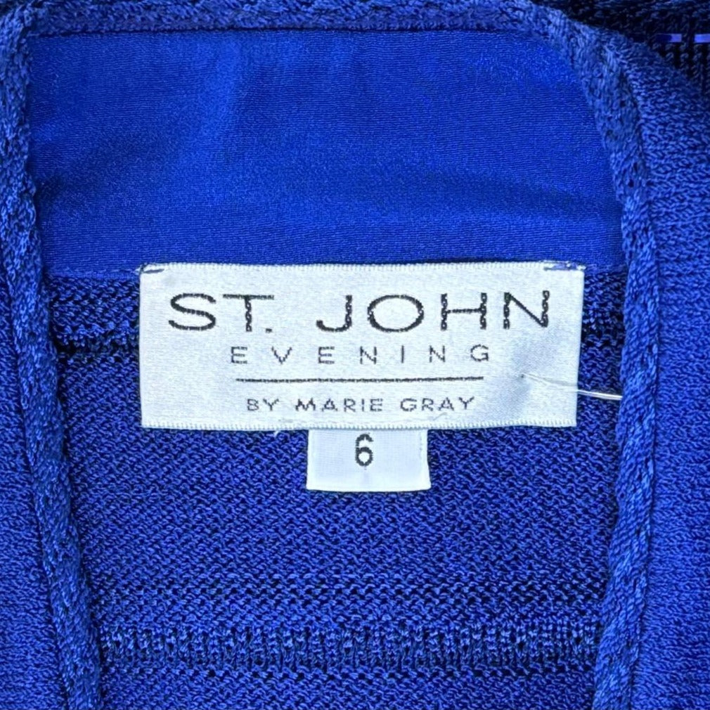 St. John Royal Blue Santana Knit Evening Jacket - Crystal Buttons & Paillette Stripes - Size 6