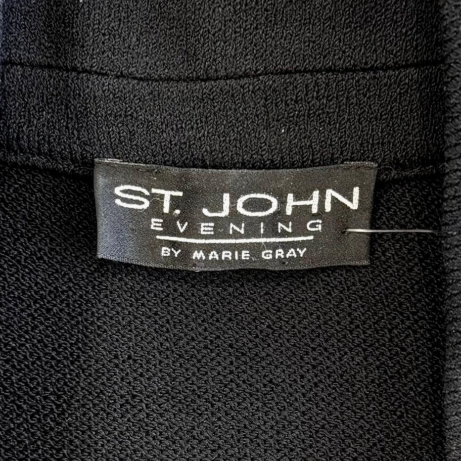 St. John Black Santana Knit Long Evening Jacket - Crystal Buttons & Paillette Trim - Size 4 and 10