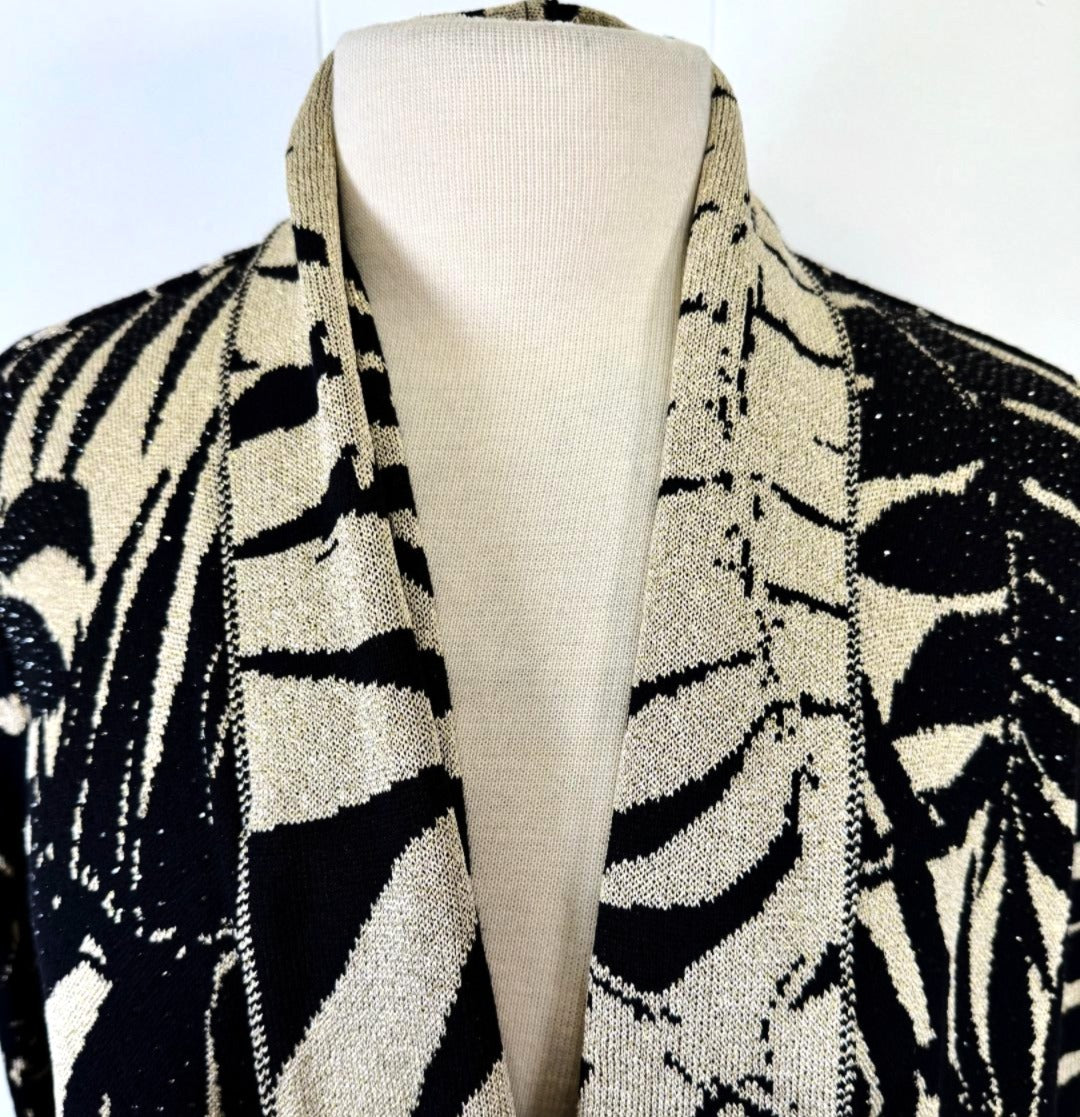 St. John Black & Gold Knit Reversible Swing Jacket - Stud & Paillette Detail - Size 12