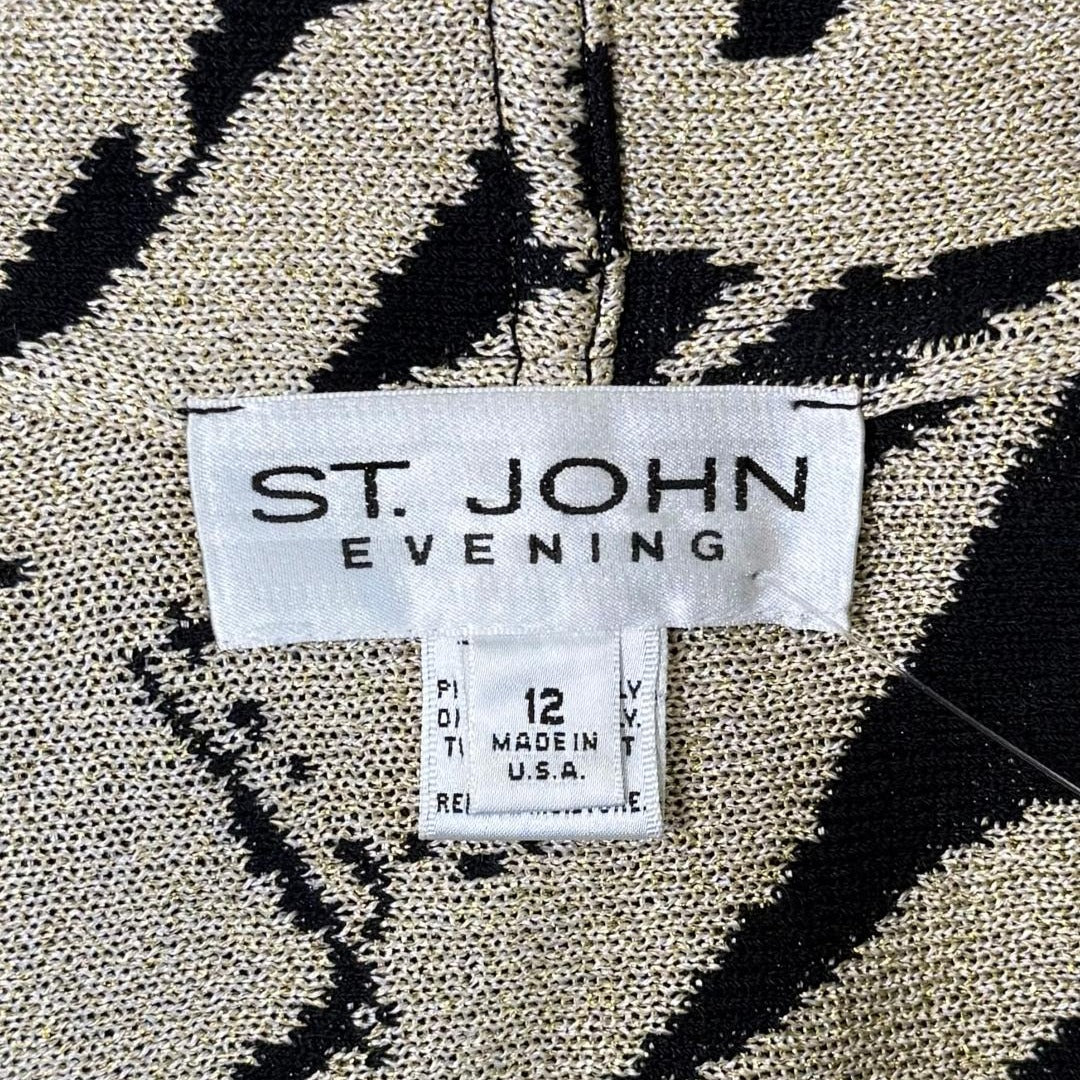 St. John Black & Gold Knit Reversible Swing Jacket - Stud & Paillette Detail - Size 12