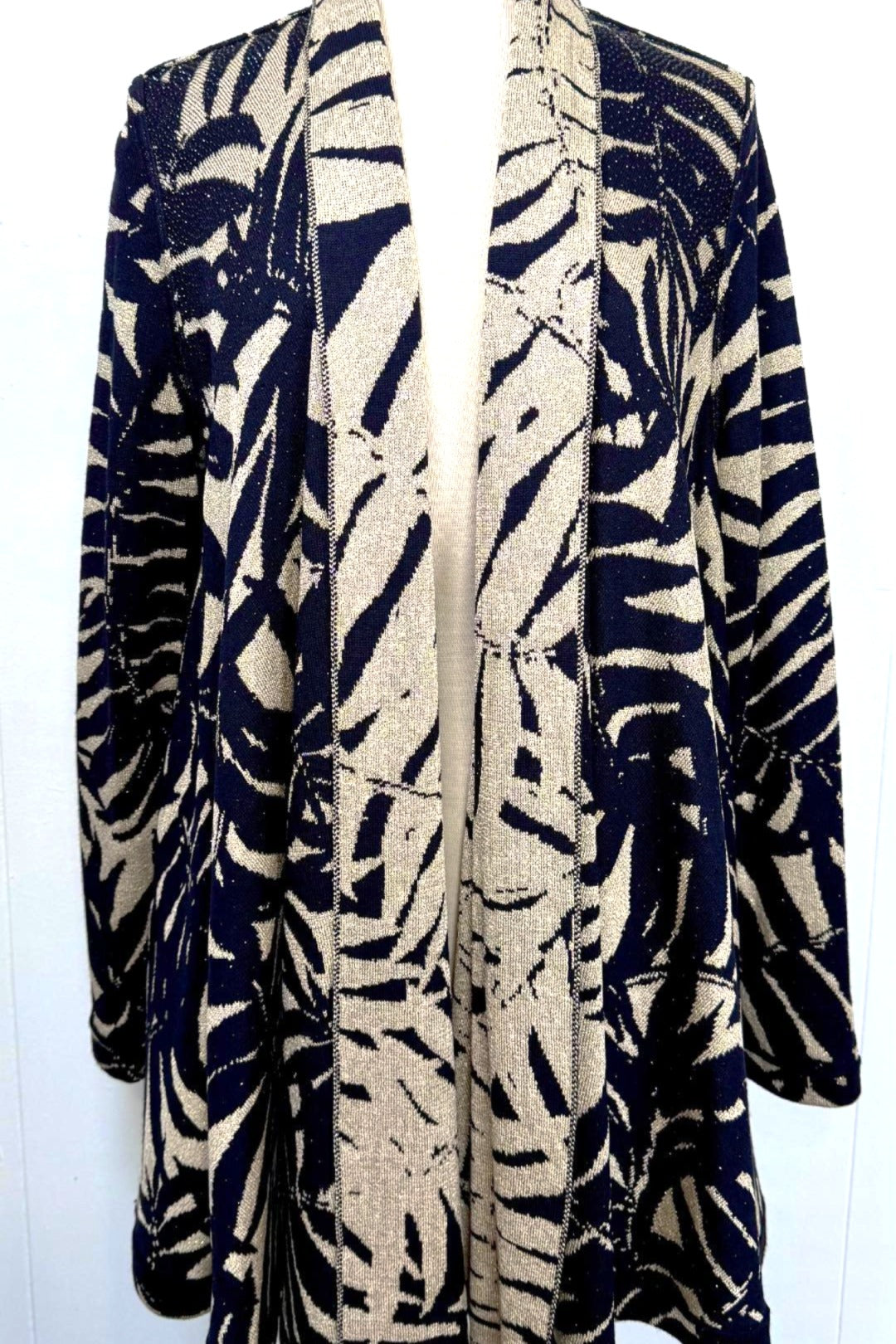 St. John Black & Gold Knit Reversible Swing Jacket - Stud & Paillette Detail - Size 12