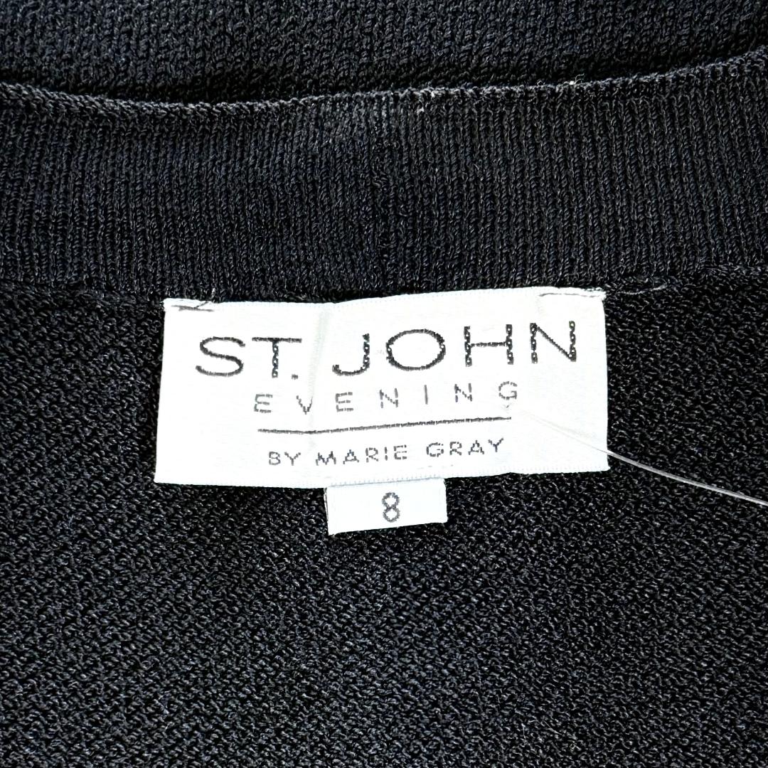 St. John Long Black Santana Knit Evening Jacket - Silver & Black Paillettes – Size 6, 8, 10